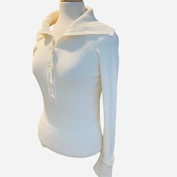 LOFT White Cable Knit Long Sleeve Large Collar Sweater size M - Picture 3 of 12